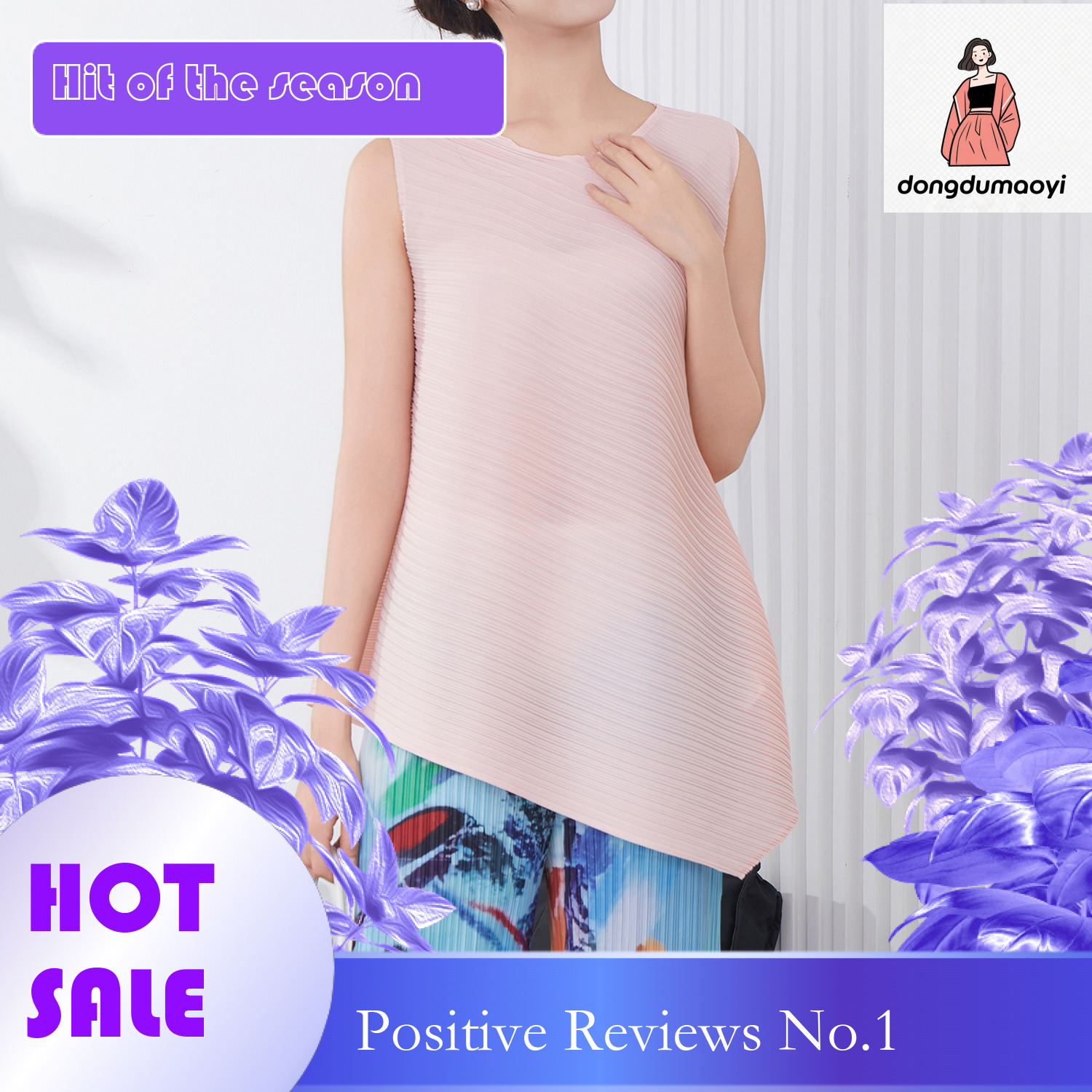 dongdumaoyi Miyake Large T-shirt Summer New Fashionable Loose Sleeveless Irregular Wrinkle Pregnant Commuter Top