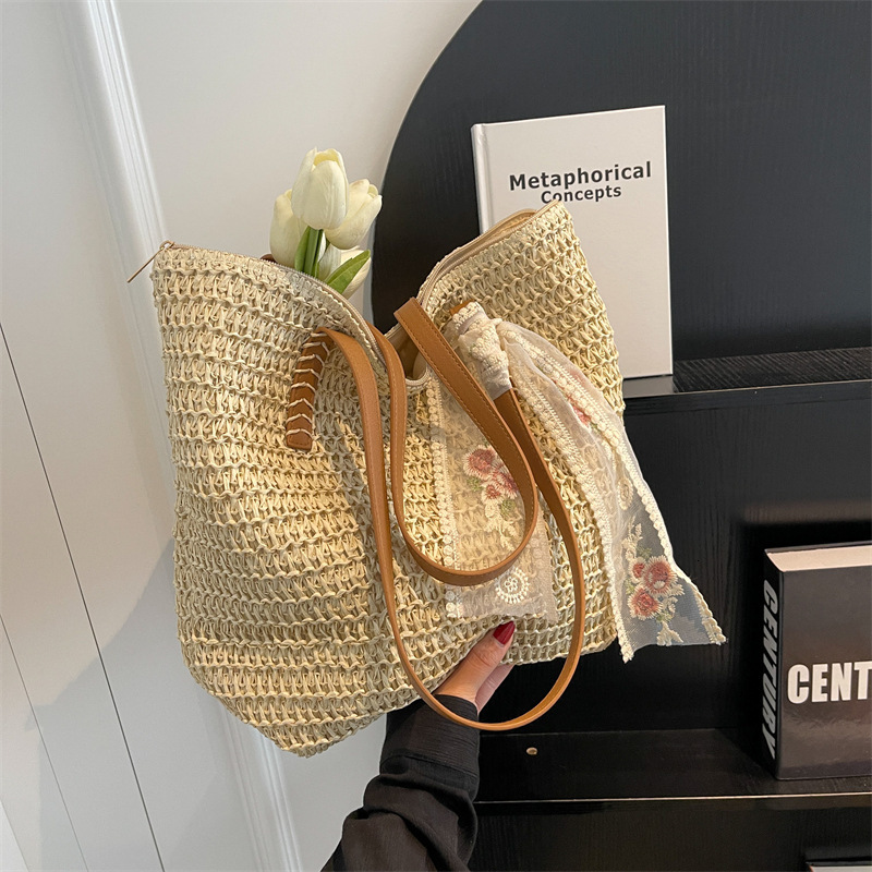 Top New Bag Summer Women's Multi functional Designer 2025 New Large Capacity Advanced Retro Versatile Single Shoulder Handbag Holiday Woven Beach