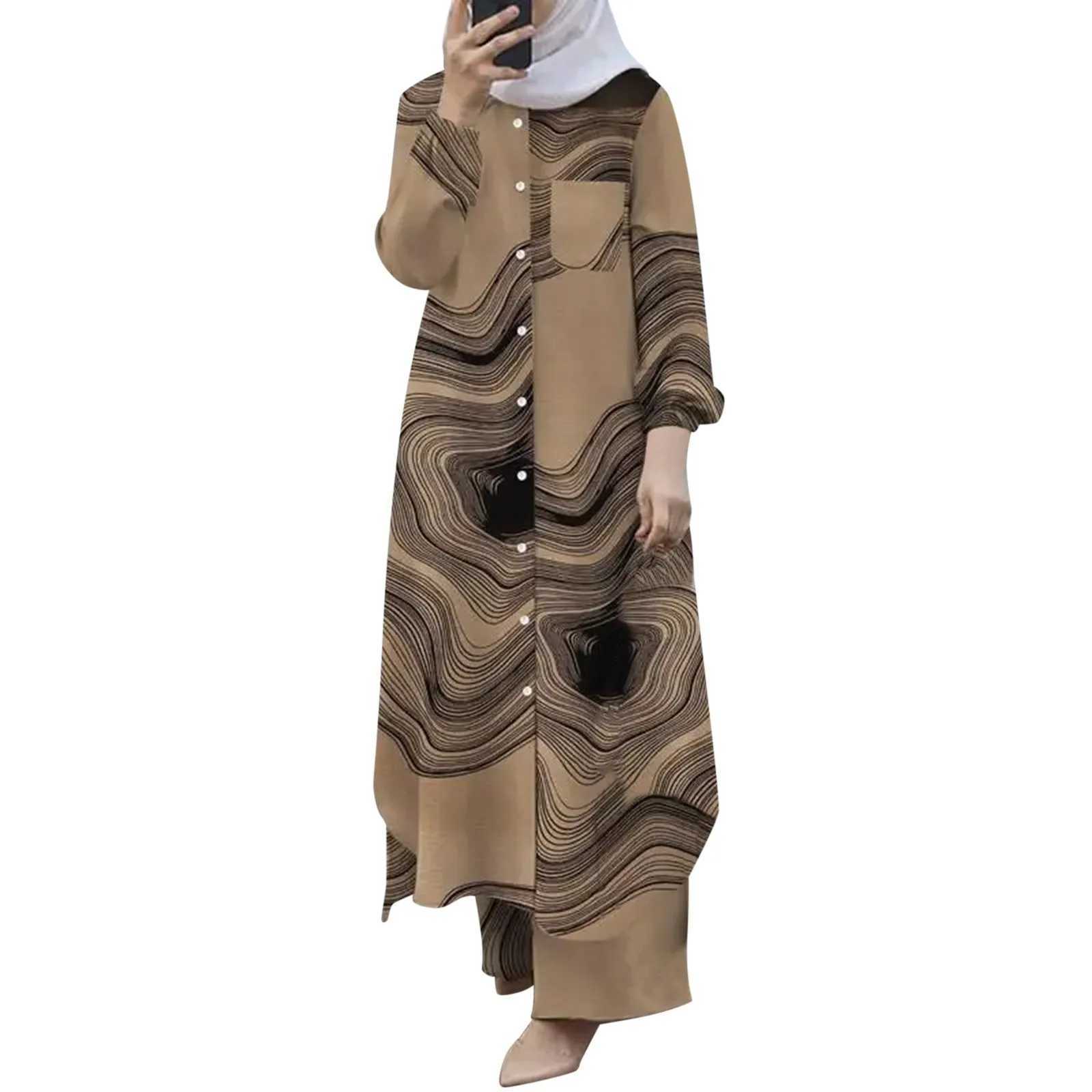 Muslim Sets Turkey Dubai Abaya Women Long Slve Buttons Up Shirt Set Causal Pants Suits Abayas For Women IsIamic Outifits X250514