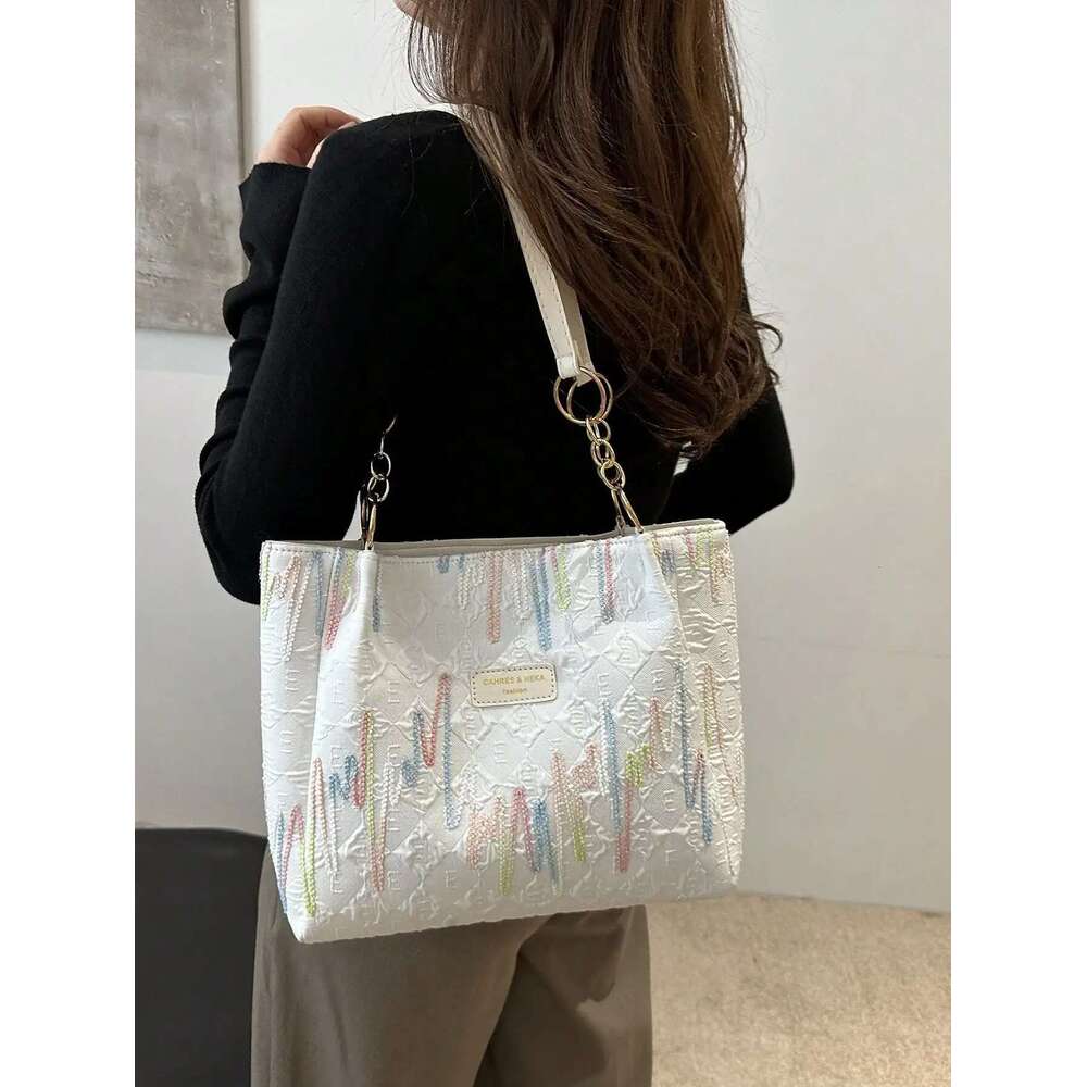 Large Capacity Tote For Women, Casual Handbag, Korean Plaid Shoulder Commuter Bag Commute Women's Fashion Bags 2025