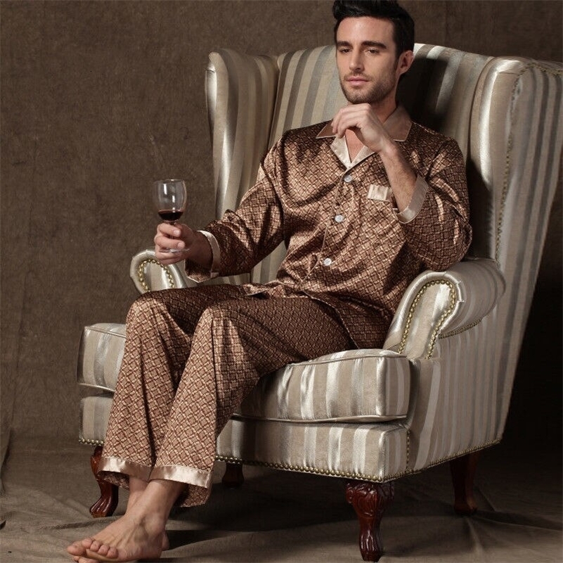 Mens dyed silk sleepwear set mens printed y250427