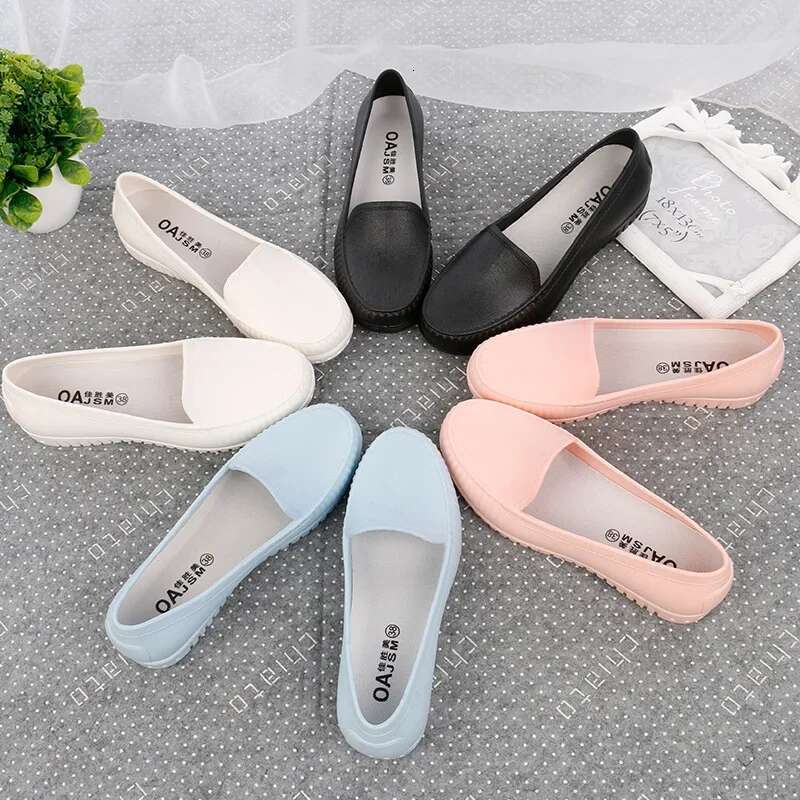 Women's Spring Summer Female Flat PVC Waterproof Women Shoe Non-Slip Comfortable Casual Woman Rain Boots Flats Shoes