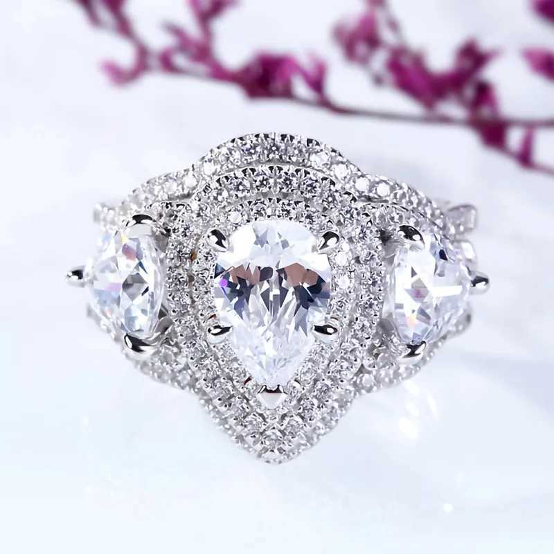 925 Sterling Silver Cubic Zirconia 3Pcs Set Rings Women for Wedding Engagement Party Luxury Train Silver Female JewelryXJ250514