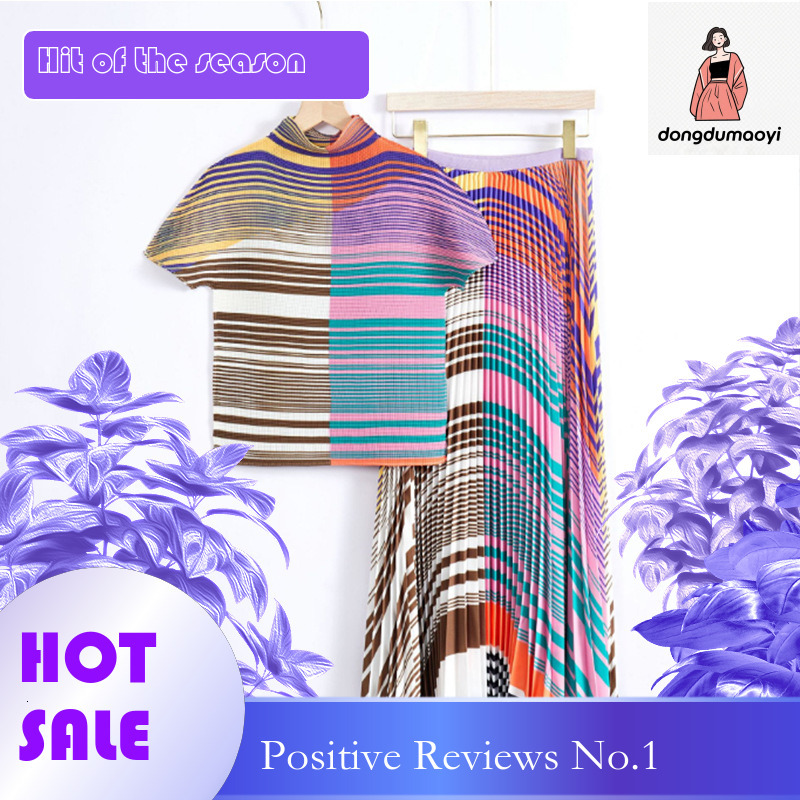 dongdumaoyi Summer pleated chiffon printed small shirt 2025 new women's fashion short sleeved top western-style set