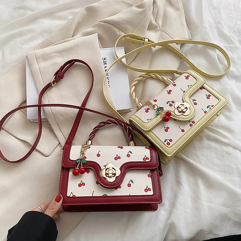 Women Cherry Square Chain Bag PU Leather Sweet Crossbody Adjustable Strap Pattern Sling Ladies Outdoor 250514