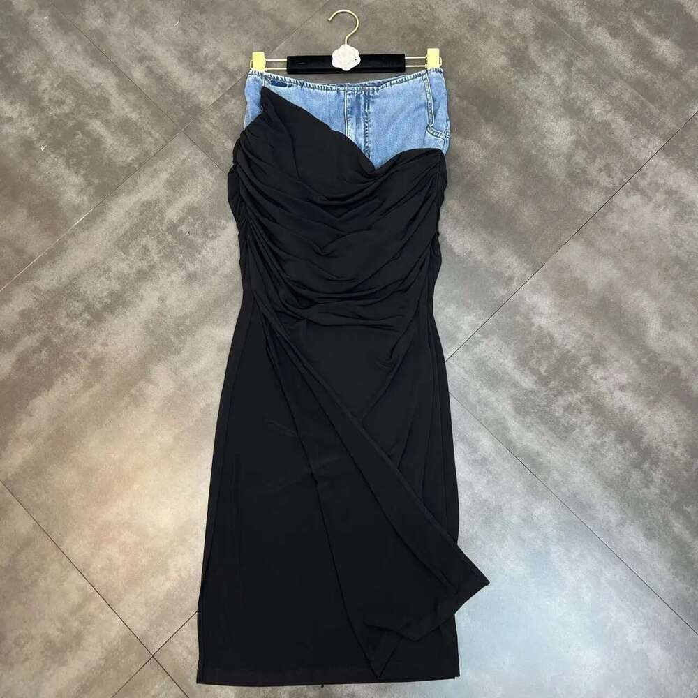 Getspring Women Dresses Deep V Neck Sleeveless Drawstring Denim Ed Vest High Waist Split Long Skirt Two Piece Sets