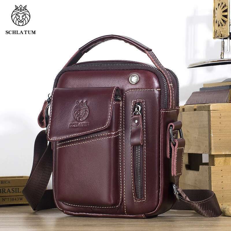 SCHLATUM 100% Genuine Leather Vintage Chest For Men Shoulder Casual Messenger Crossbody Bag