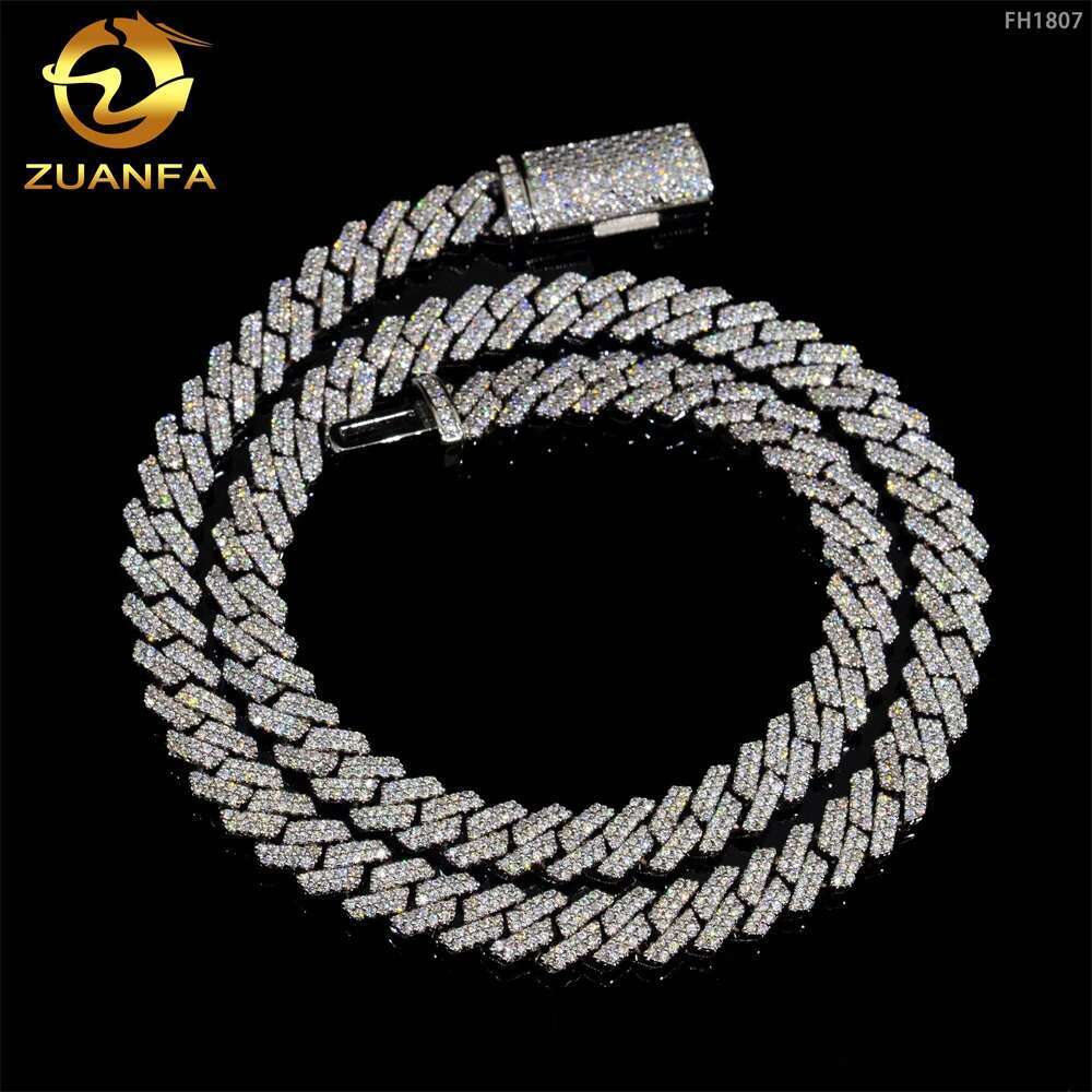 Pass Diamond Tester 925 Sterling Silver Hip Hop Jewelry Men Necklace 8mm 2 Rows Iced Out Vvs Moissanite Cuban Link Chain