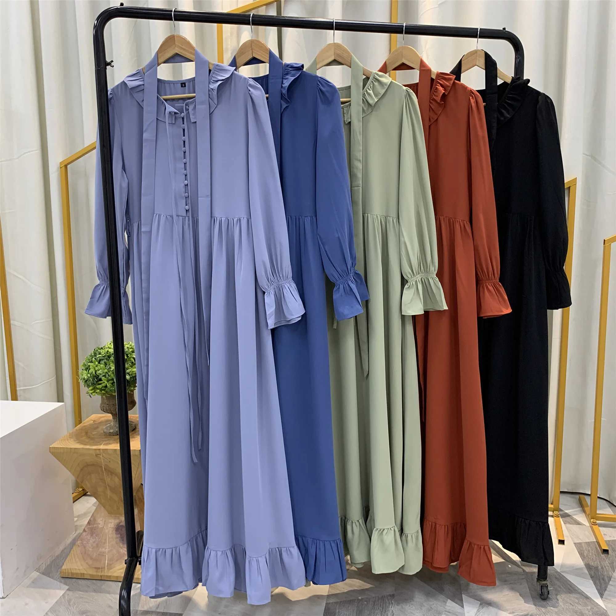 Middle East fashion Muslim womens new loose dress Arab Dubai Turkey solid color patchwork pleated robe dress X250514