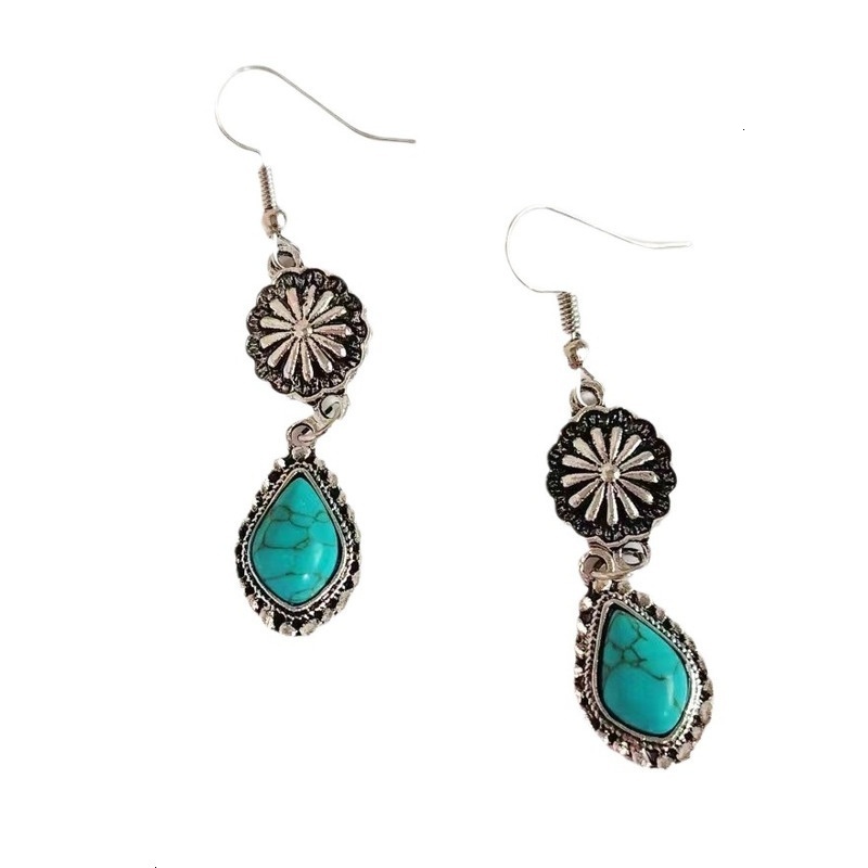 Hot selling Bohemian carved turquoise long and earrings with exquisite tassels