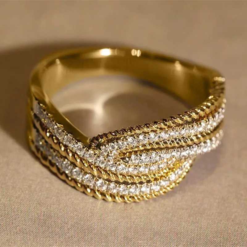 925 Sterling Silver Wedding Band Ring with Bright Zirconia Stylish Two Tone Style Finger Accories for Engagement PartyXJ250514