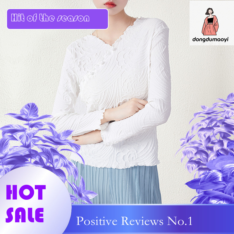 dongdumaoyi slim fit slimming inner layer bottom shirt for women 2024 Spring and Autumn style new Chinese embroidered pleated T-shirt top