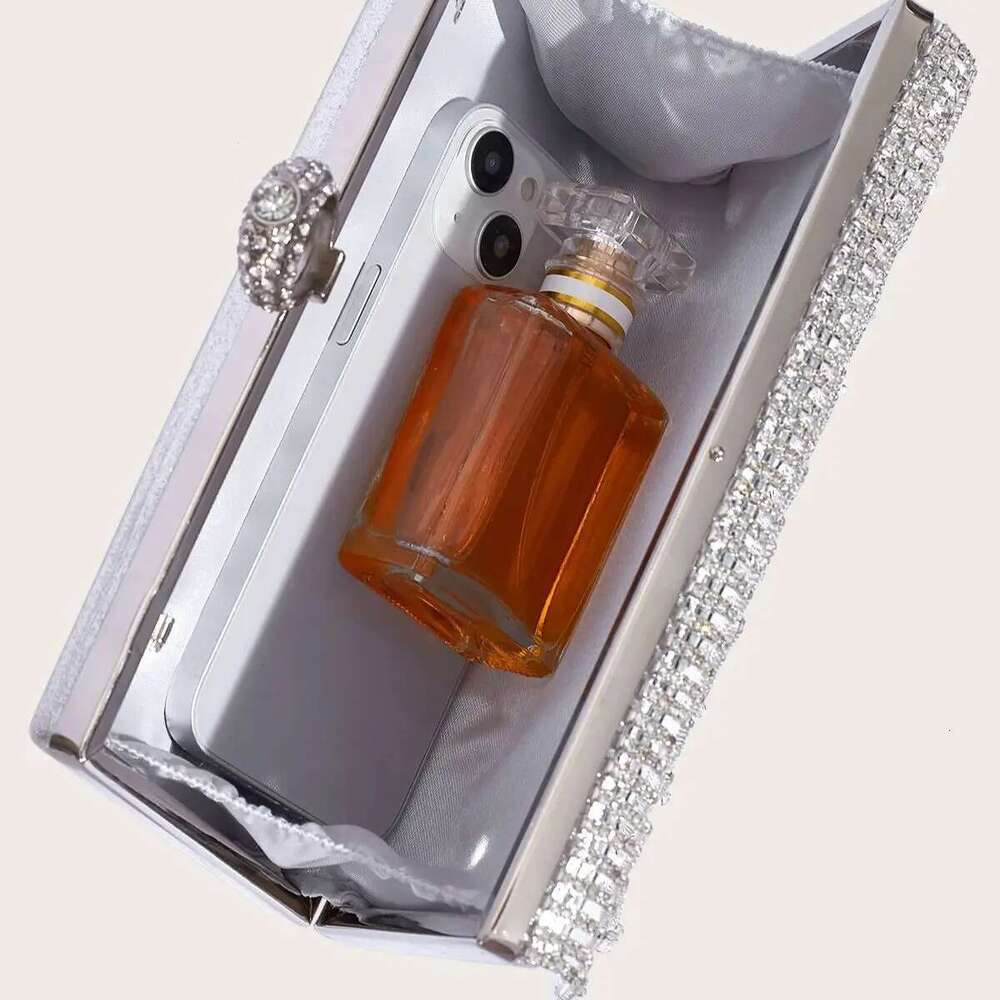 Women's Evening Sier Clutch With Rhinestone Tassel Wedding Party Handbag Square Purse Elegant Shoulder Bag