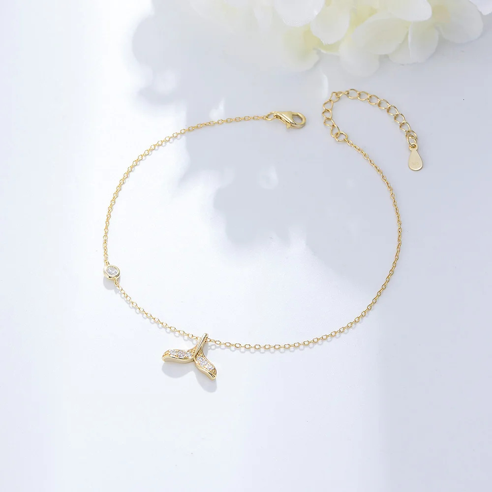 Trendy Fine Jewelry 14k Gold Plated Mermaid Tail Chain Cubic Zircon 925 Sterling Silver Mixed Charm Anklets Beach for Women 250513