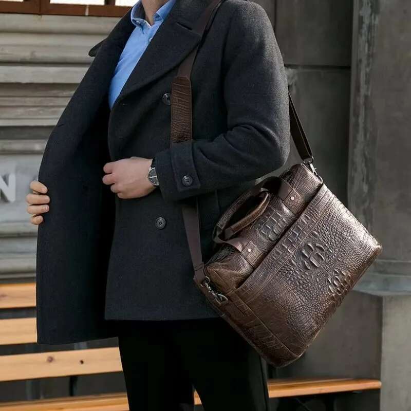 WESTAL Men's Genuine Office For Laptop Bag Leather Briefcase Men Croco Design Computer Bags