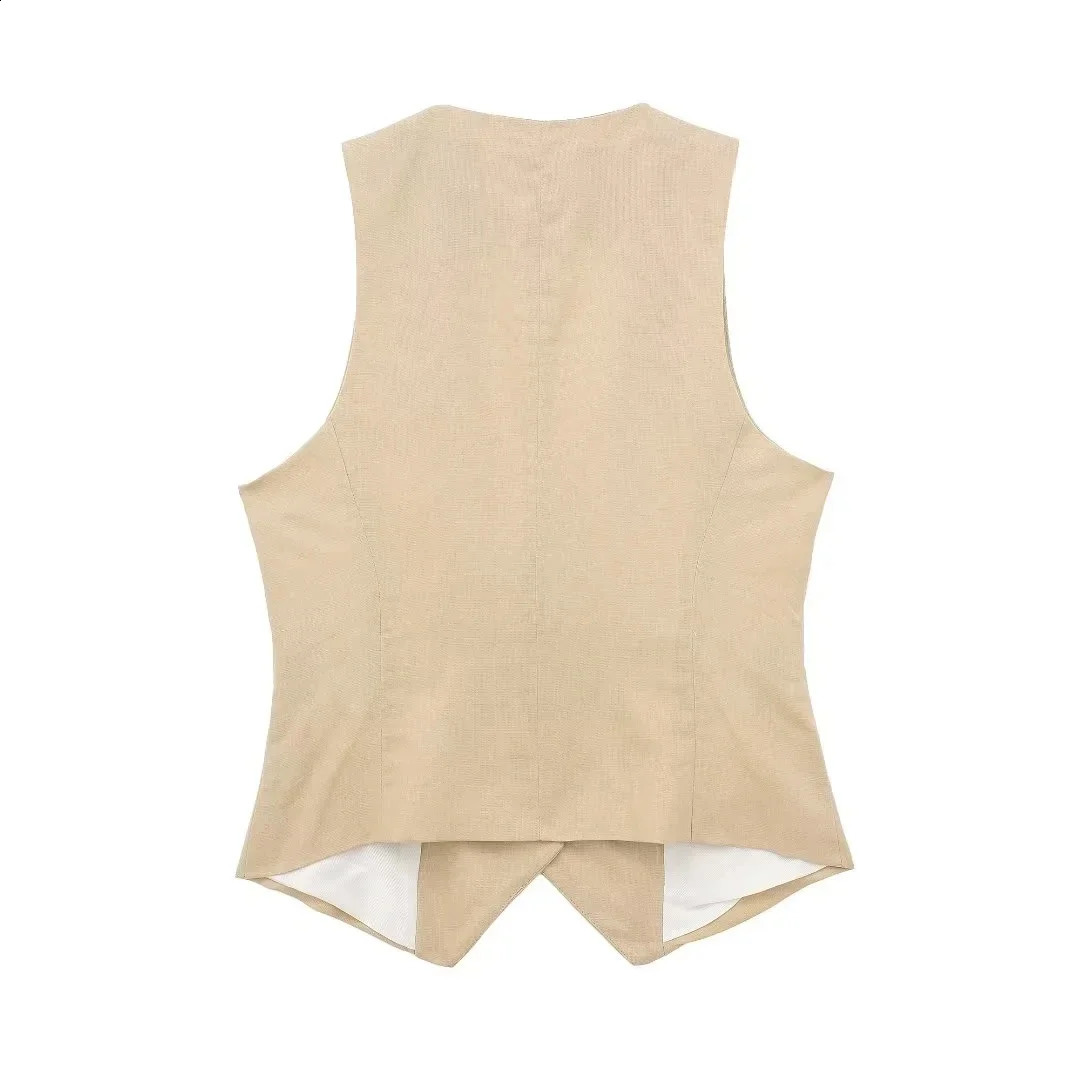 TRAF fashion womens vest linen sleeveless jacket autumn Korean black and white suit top 250506