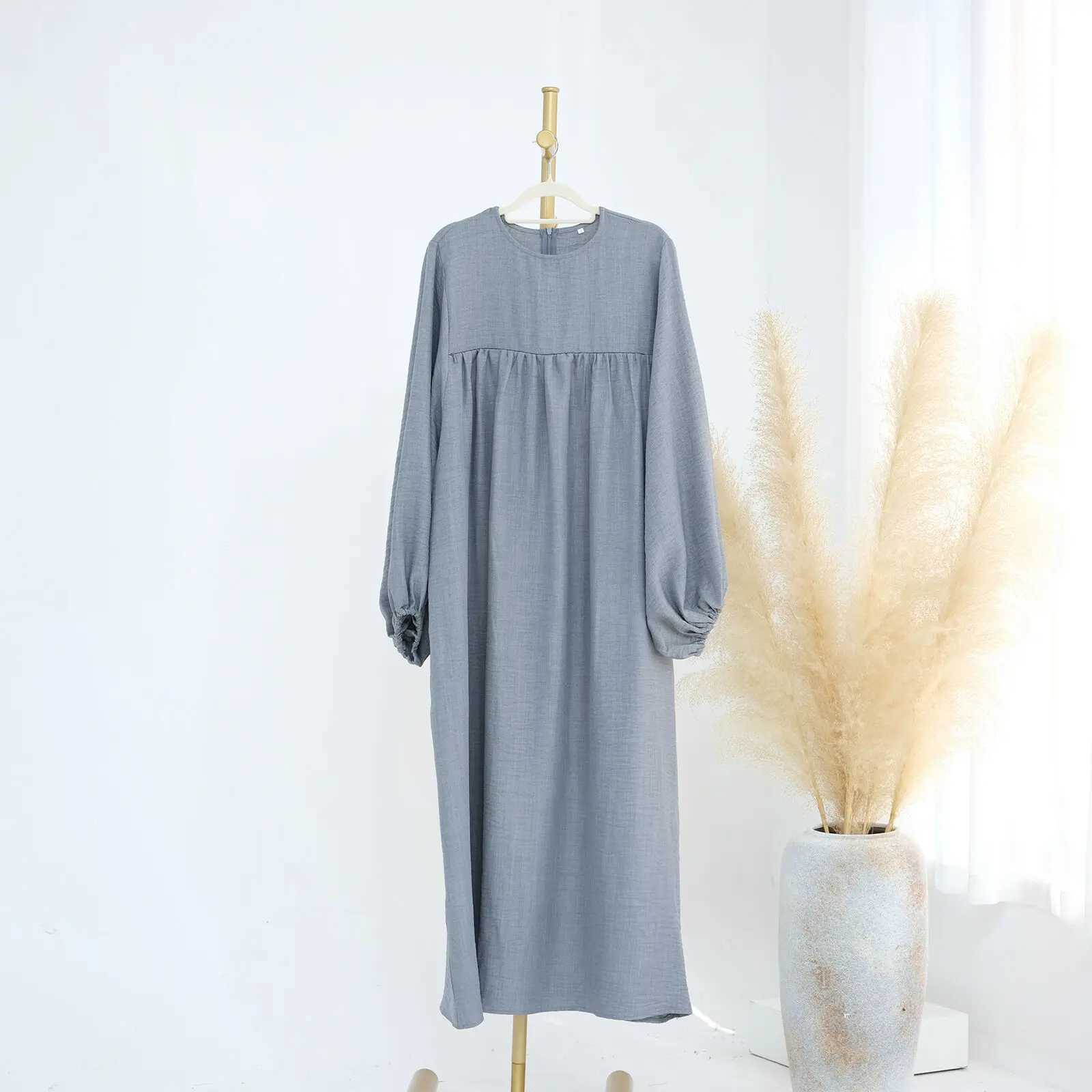 African Solid Color Loose Abaya Simple Dress Zipper Breastfding Loos Robe Fashionable Kaftan X250514