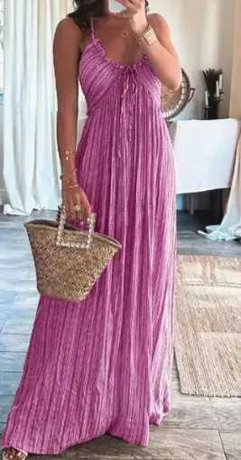 2025 Womens Summer Sexy U Neck Halter Long Party Dress Solid High Waist Pleated Maxi Dress Backless Lace-up Hollow Boho DressesXJ250514