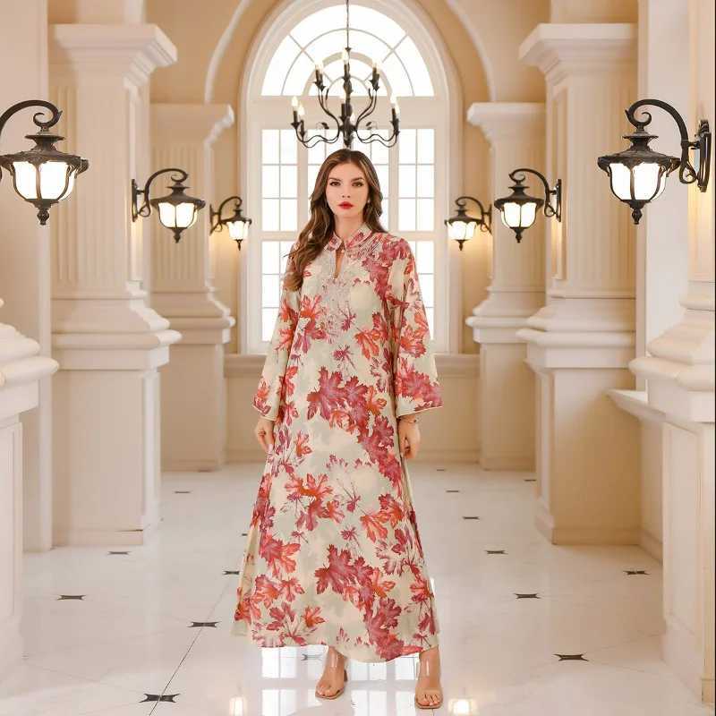 Summer Floral Printed Arabic Dubai Dress For Women Grn Ramadan Eid Fashion Muslim Moroccan Kaftan Turkey Islamic Clothing X250514