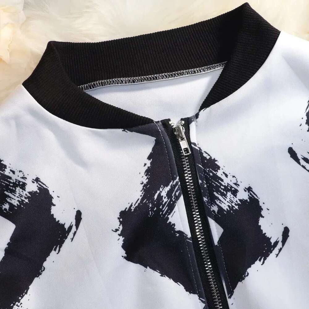 Black and White Stripe Pattern Zipper Jackets Women 3d Printed Bomber Sweatshirt Autumn Winter Street Jacket Long Sleeve Coat