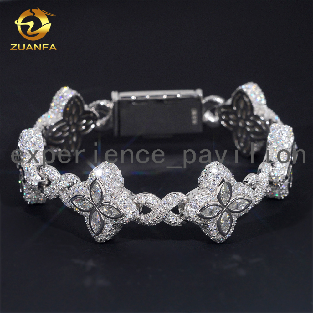 Cheapest Price Custom Iced Out Luxury Diamond Jewelry Rapper Men Jewelry Hip Hop VVS1 Moissanite Diamond Clover Cuban Bracelet