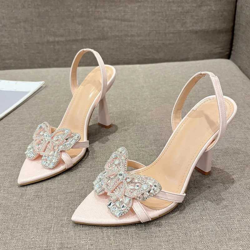 Likes Size 35-41 Sexy Slingback Sandals Women Back Strap High Heels Summer Fashion Crystal Diamond Pointed Toe Wedding Prom Shoe W250514