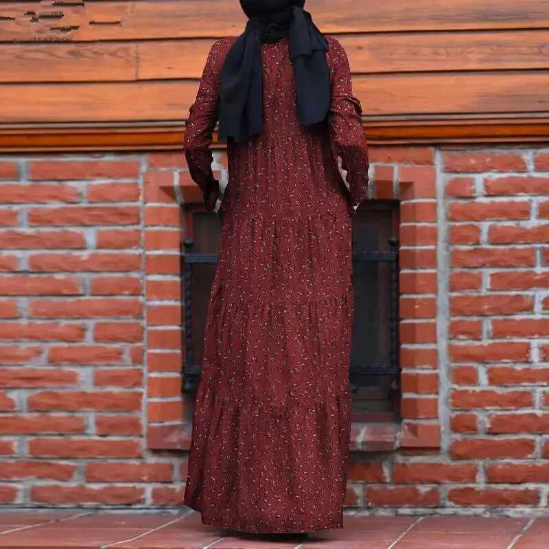 Elegant Muslim Womens Print Maxi Dress Dubai Abaya Turkey Long Slve Robe Arab Kaftan Islam Femme Musulman Malaysia Dresses X250514