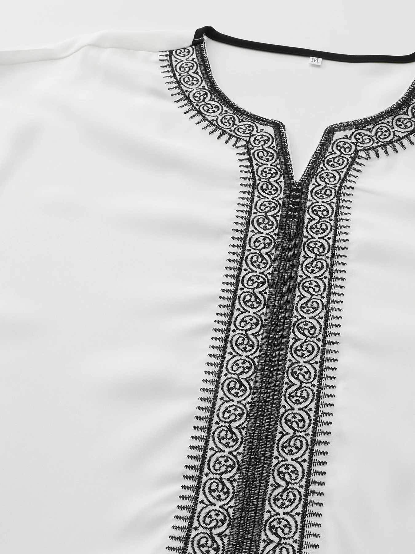 White Muslim Short Sleeve Embroidery Kaftan 2025 New Islamic Garment Elegant Female Summer Clothing X250514