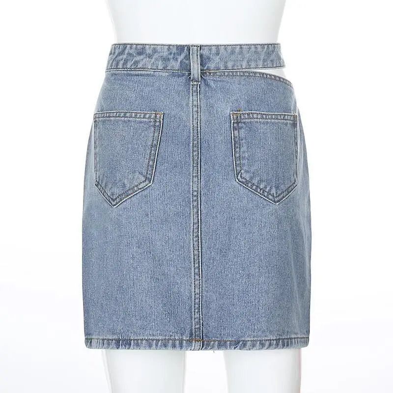 2025 Single-sided Hollow Denim Skirt with High Waist and Slimming Effect Casual Hip Hugging Denim Skirt for Women 250514
