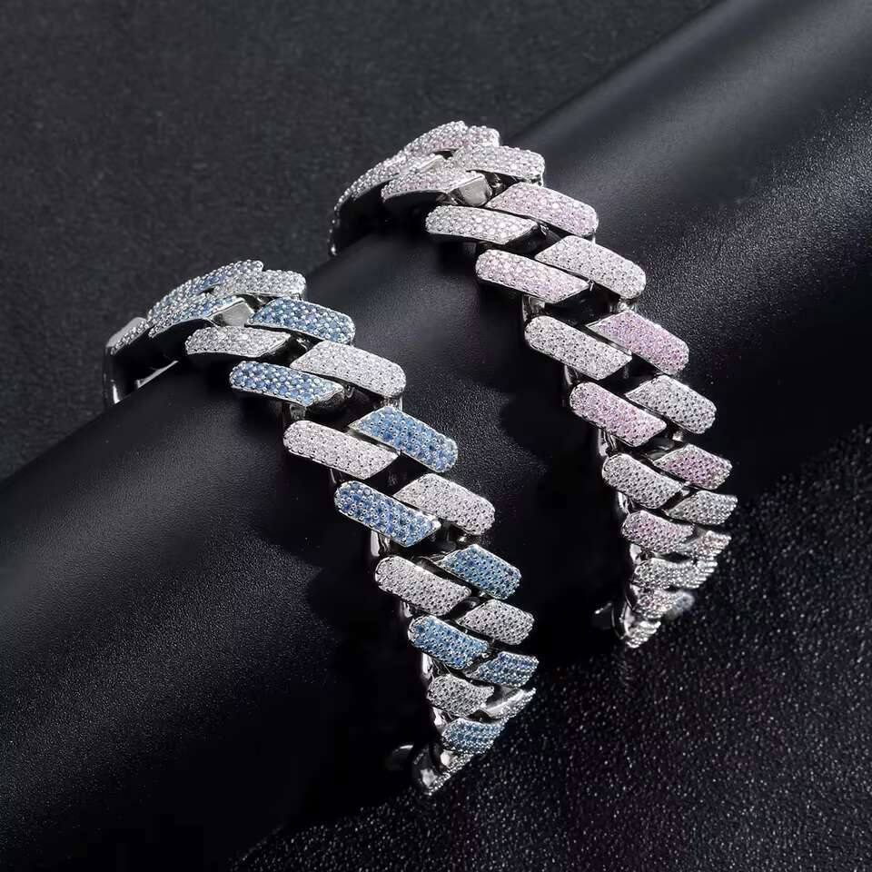 DHCollections 20mm Pink White Sier Gold Hiphop Ice Cuba Men's Brass Body Chain Women's Zircon Bracelet Hip Hop Jewelry Style
