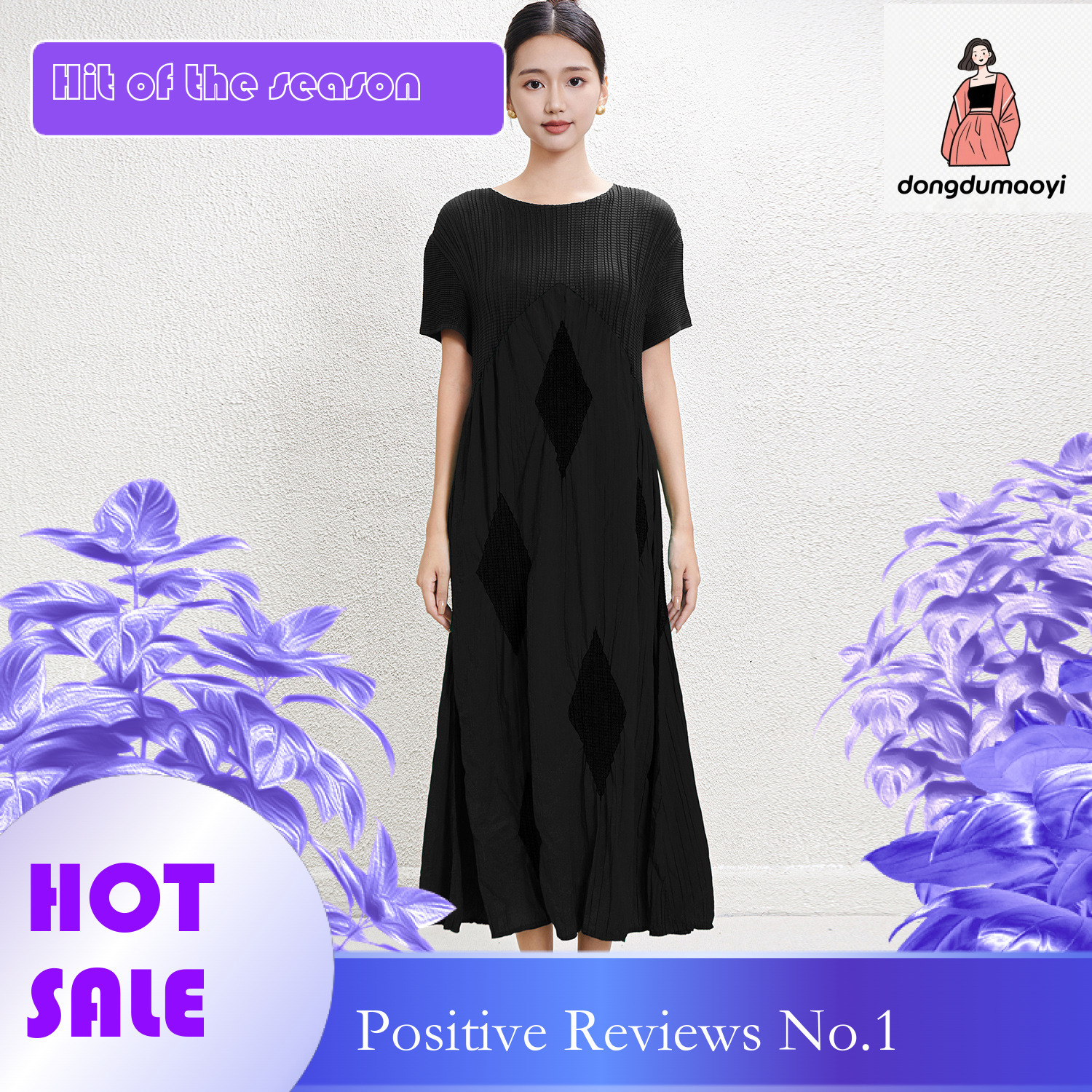dongdumaoyi Wrinkle contrasting color dress for women in summer of stylish and slimming plus size to cover the belly A line long skirt