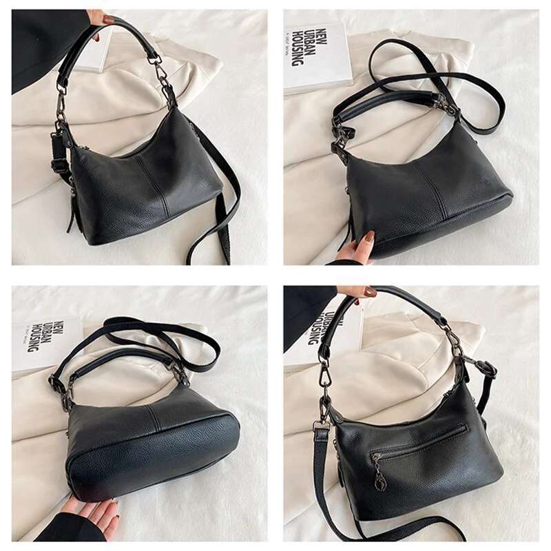 Genuine Leather Fashion Tassel Handbags Crossbody Bags Women's Solid Colours Satchel Large Capacity