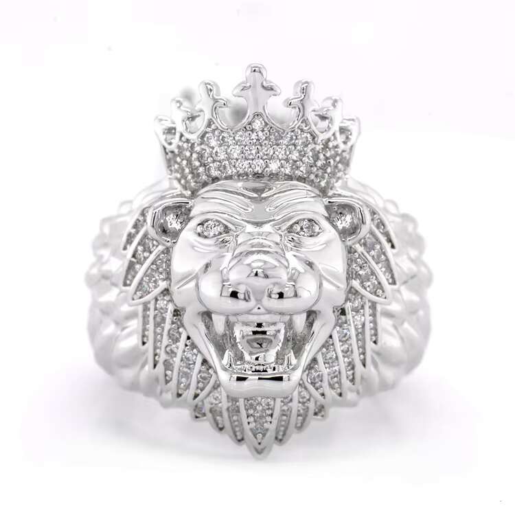 High quality hip-hop jewelry chilled crown lion silver ring