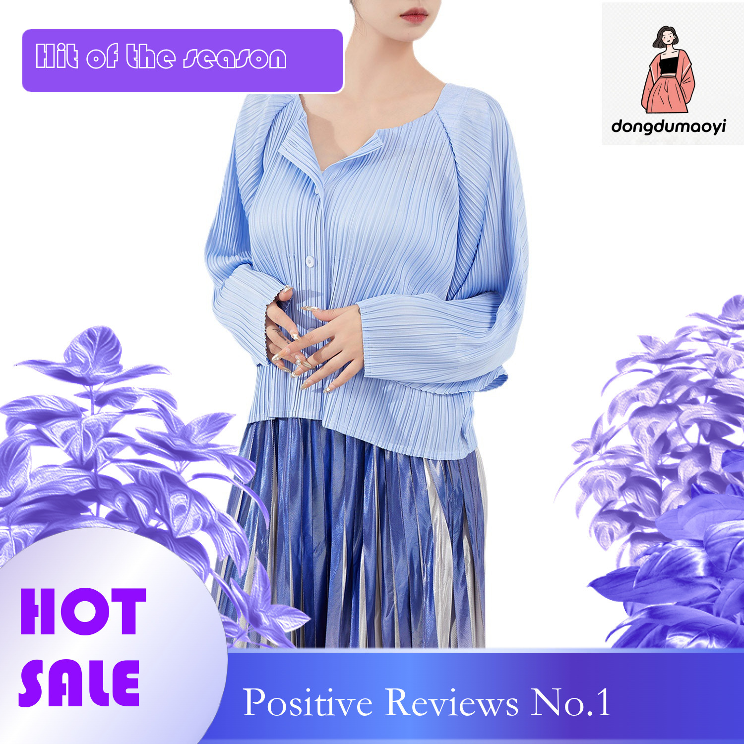 dongdumaoyi Miyake loose short jacket for women 2023 Spring and Autumn new style temperament design sense small shirt single breasted long sleeved ple