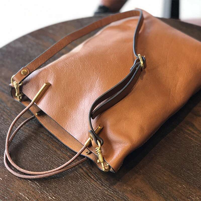 Johnature Simple Genuine Leather Women 2025 New Retro Nature Soft Cowhide Handbag Versatile Composite Bag Shoulder Bags