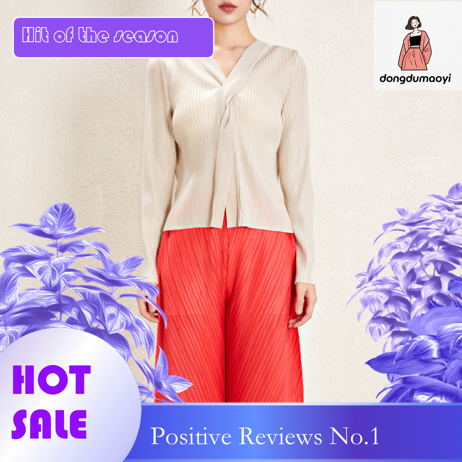 dongdumaoyi Wrinkled Knitted Spring/Summer New Style Miyake Fashion V-neck Design Sense Solid Color Long Sleeve Versatile Base Shirt Women's T-sh