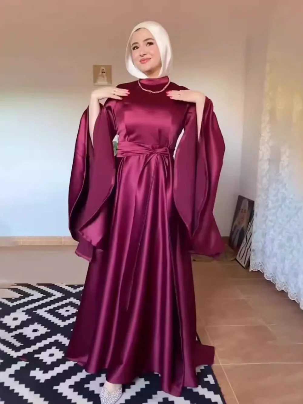 Eid Flare Slve Muslim Abaya Women Dresses Sashes Jalabiya Kaftan Solid Vestidos Arab Long Robe Ramadan Morocco Dubai Abayas X250514