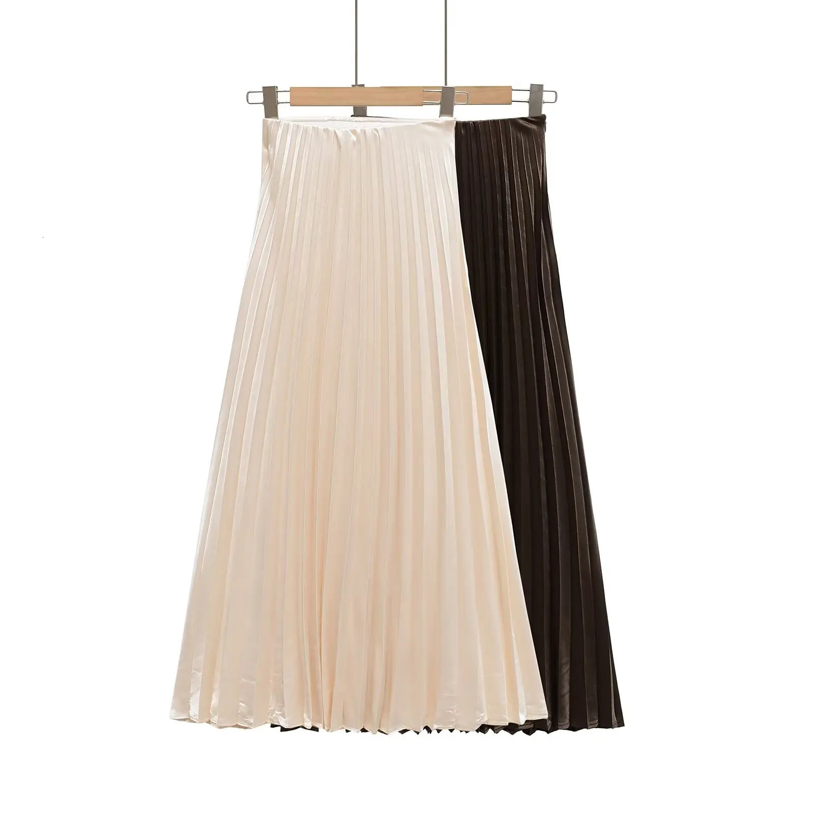 European and American style temperament versatile satin texture high waist pleated skirt 250514