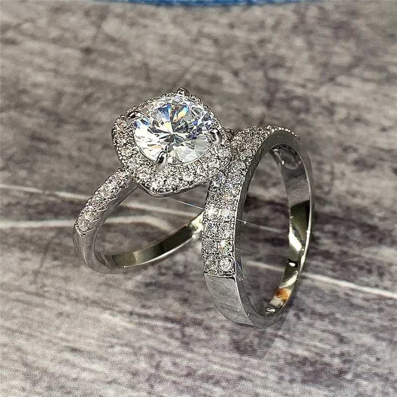 925 Sterling Silver Bridal Sets Rings for Women Bling Cubic Zirconia Luxury Wedding Rings Modern Design Jewelry GiftXJ250514