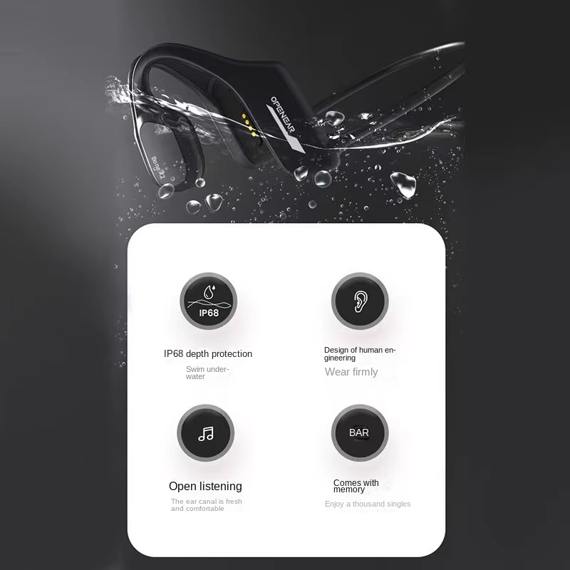 OpenEar Bone X2 IP68 Waterproof Wireless Bone Conduction Headphones for Swimming, Sports with MP3 Mode, 8GB Storage, 6H Battery, Ergonomic Design