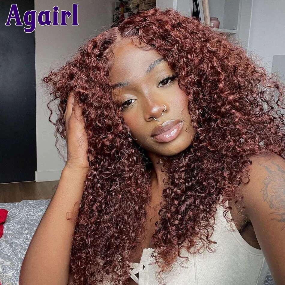 Orange 13X6 Deep Curly Short Human Hair 13X4 Water Wave Frontal Bob Reddish Brown 5X5 Lace Closure Wigs