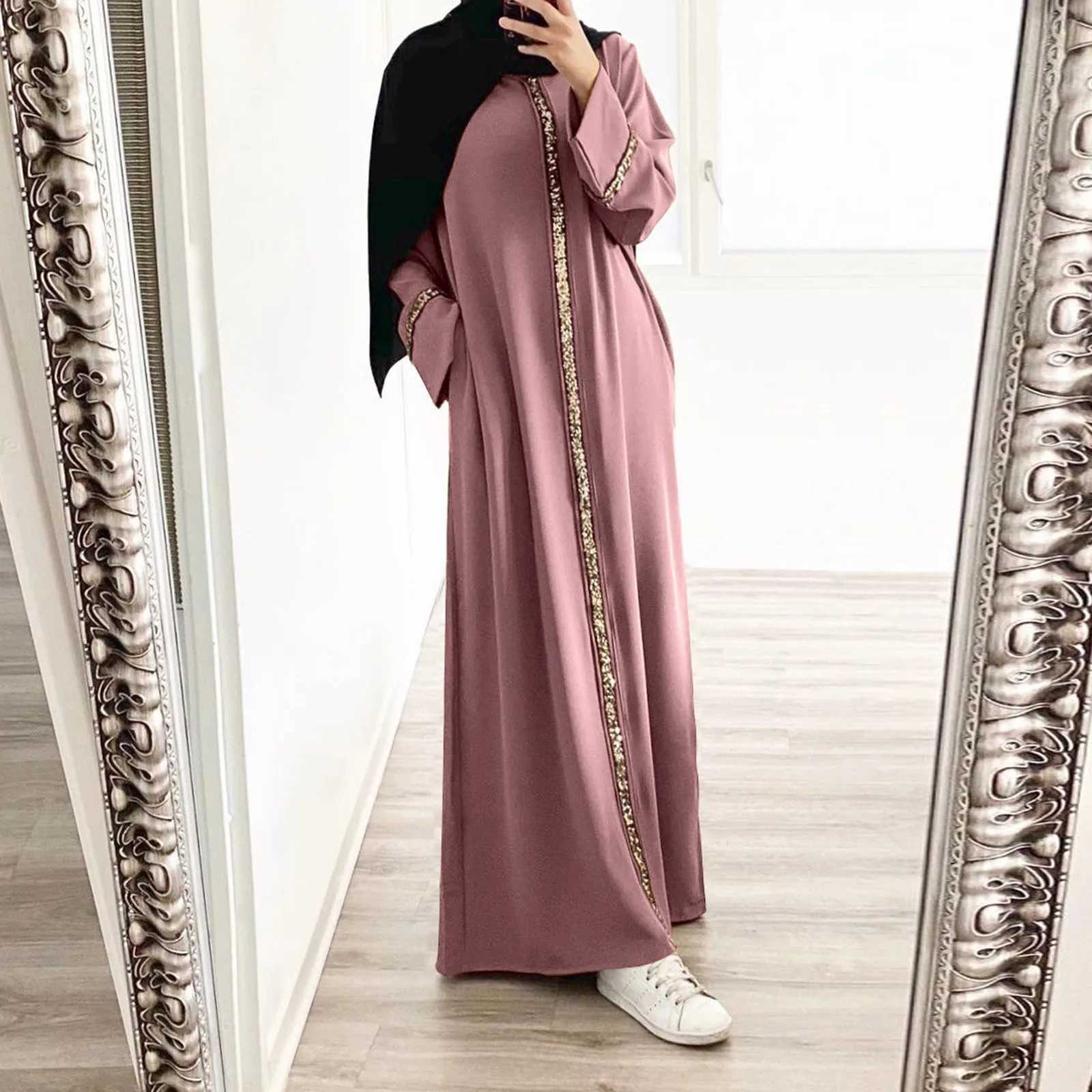 Elegant Muslim Long Dress Sequin Kaftan Robes Malaysia Dubai Arab Islam Abaya Islamic Clothing Caftan Elegant Splice Maxi Dress X250514