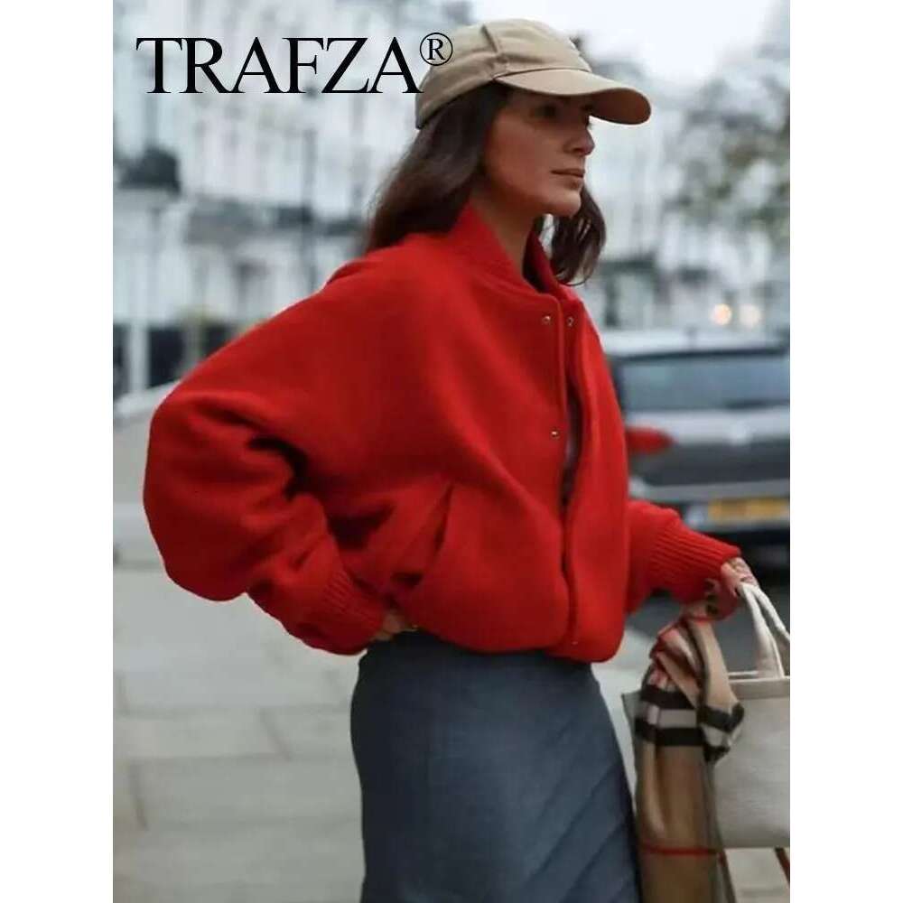 TRAFZA Casual Women Coat Solid Long Sleeve Single Breasted Female Coats 2025 Spring Fashion Loose Streetwear Woman Outwear