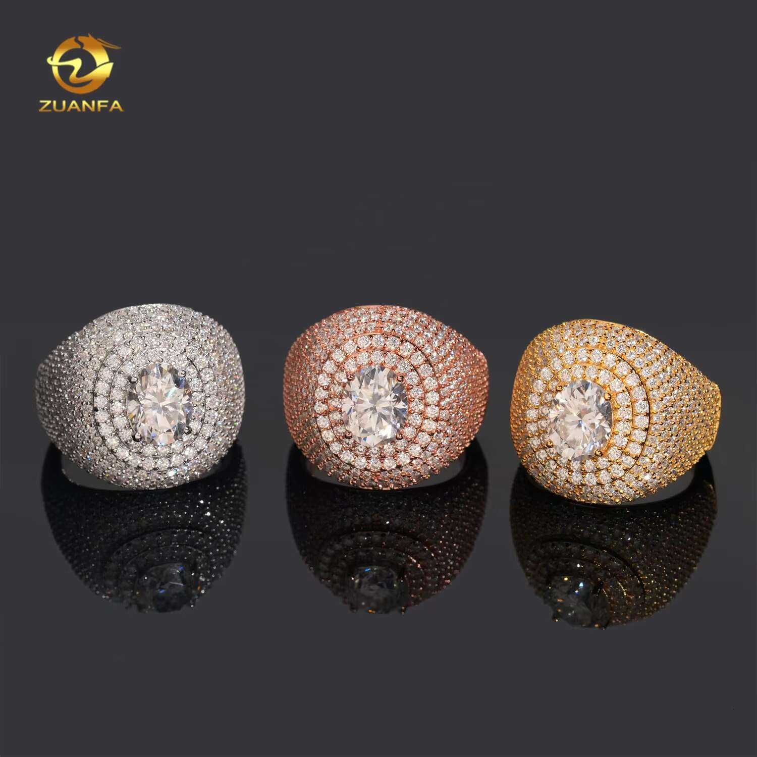 Custom High Quality Iced Out Men Hip Hop 925 Sterling Silver Oval 3ct VVS Moissanite Rings