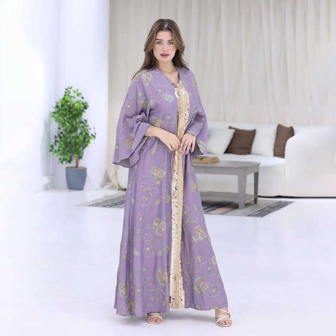 Fashion Sequin Abayas Maxi Evening Party Long Slve Turkey Dress Muslim Women Dubai Kaftan Islam Clothing Wedding Plus Size New X250514