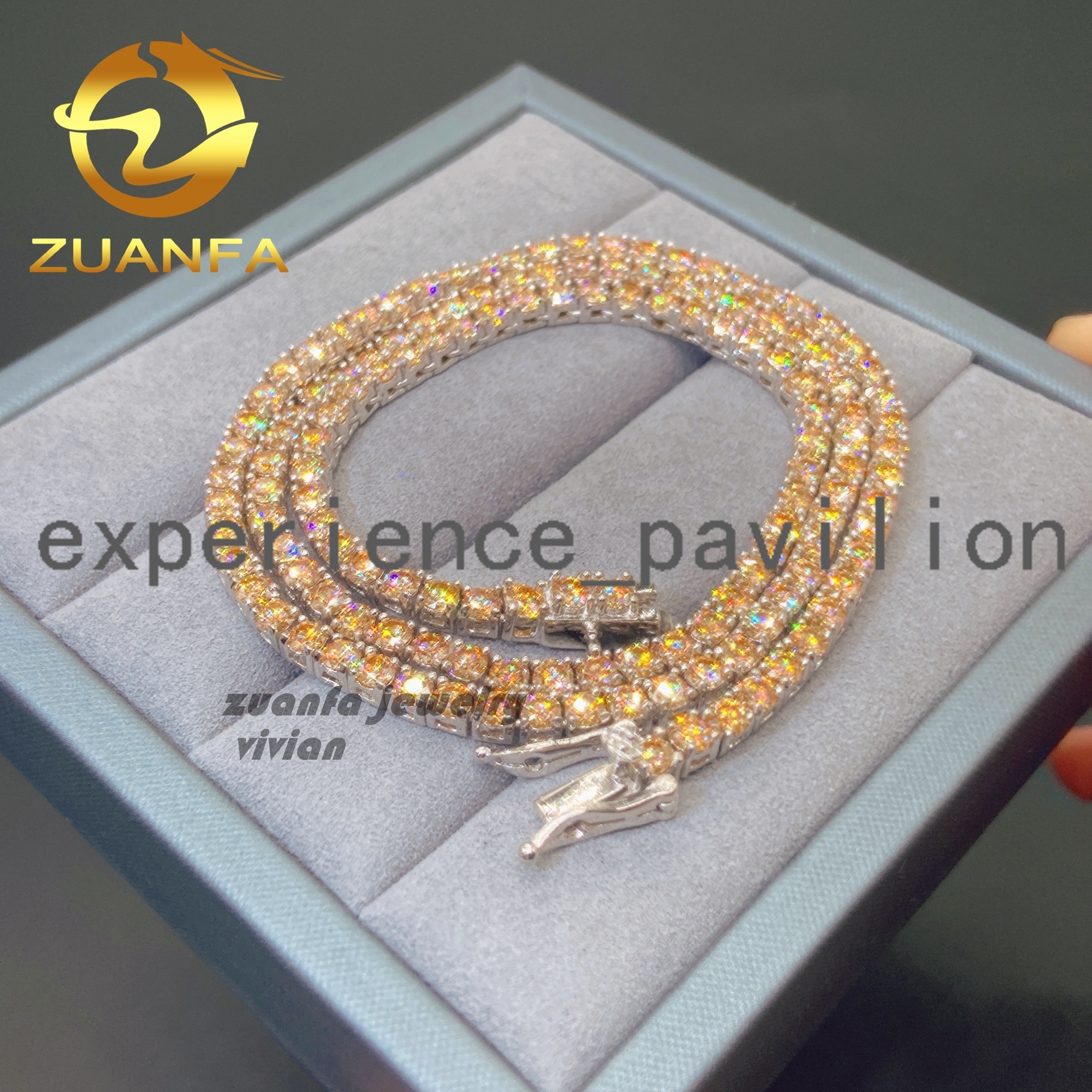 Fine Jewelry 18k Gold Plated 925 Sterling Silver Luxury Diamond Yellow Moissanite Tennis Chain