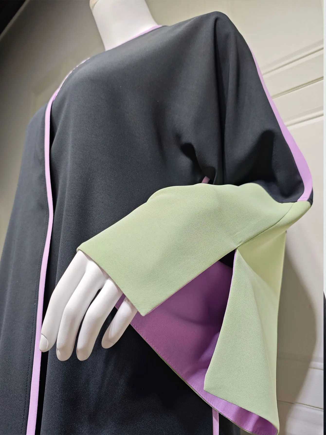 Fashion Colour Blocking Abaya Kimono Dubai Muslim Cardigan Abaya Women Casual Robe female Islam Clothes Out Kaftans Women Jilbab X250514