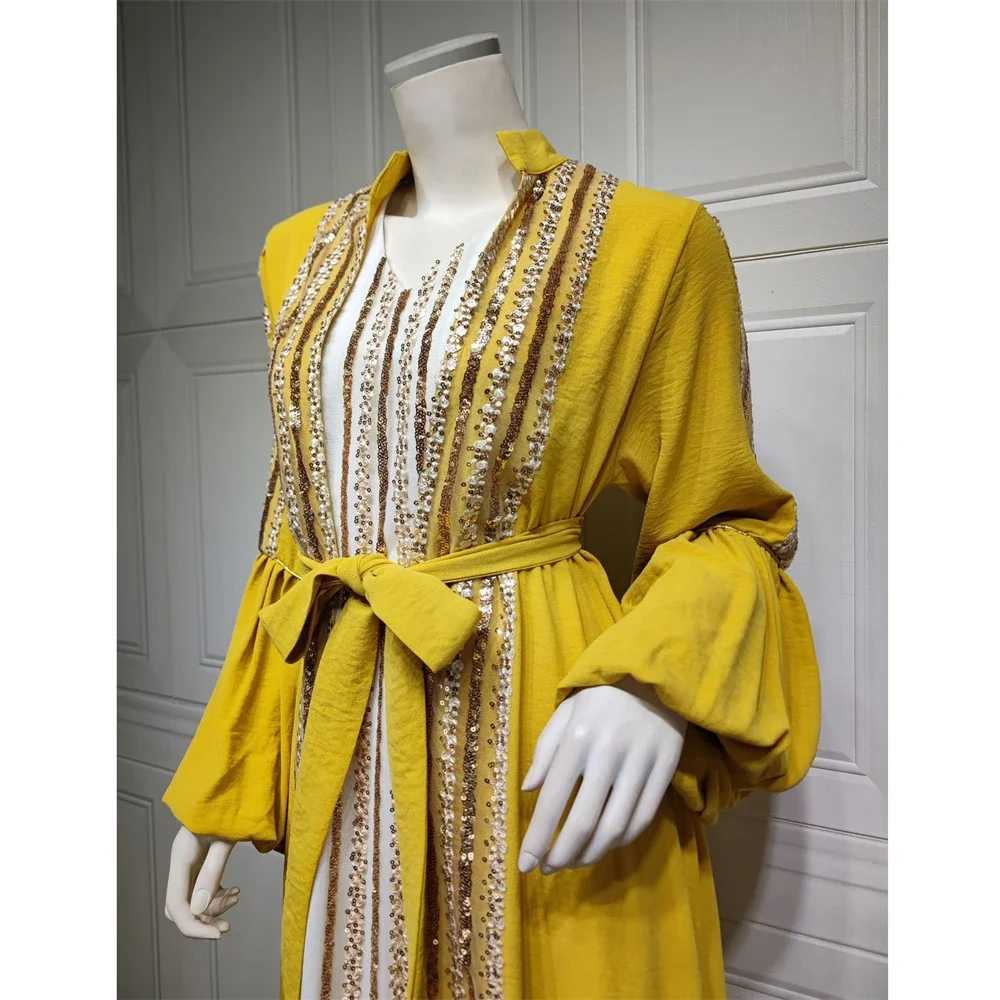 Moroccan Caftan Luxury Sequins Lantern Slve 2 Pieces Dress Abaya Muslim Sets Ramadan Dresses for Women Eid Jalabiya Dubai Robe X250514