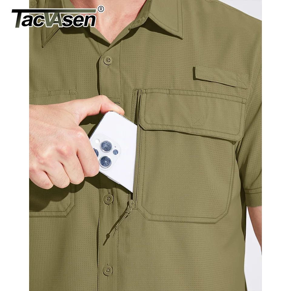 TACVASEN Quick Dry Short Sleeve Shirts Mens UPF 50 Sun Protection Work Cargo Mesh Breathable Hiking Fishing Man 250514