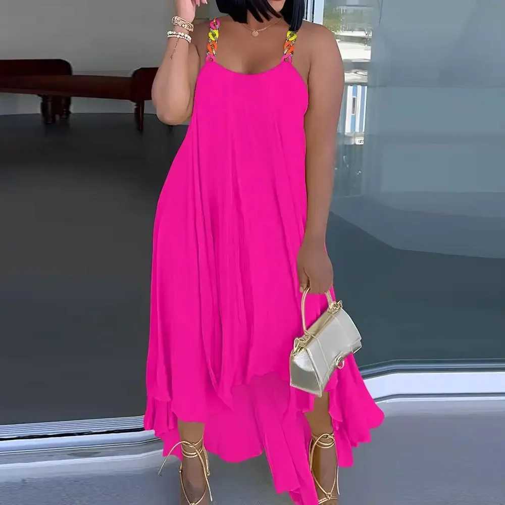2025 Best Quality Famous Brand Dress Solid Spaghetti Strap Summer Casual Maxi DressXJ250514